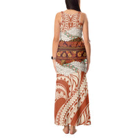 Aloha Hawaii Mikioi Lei Tank Maxi Dress Beige Tropical Flower Pattern LT14 - Polynesian Pride