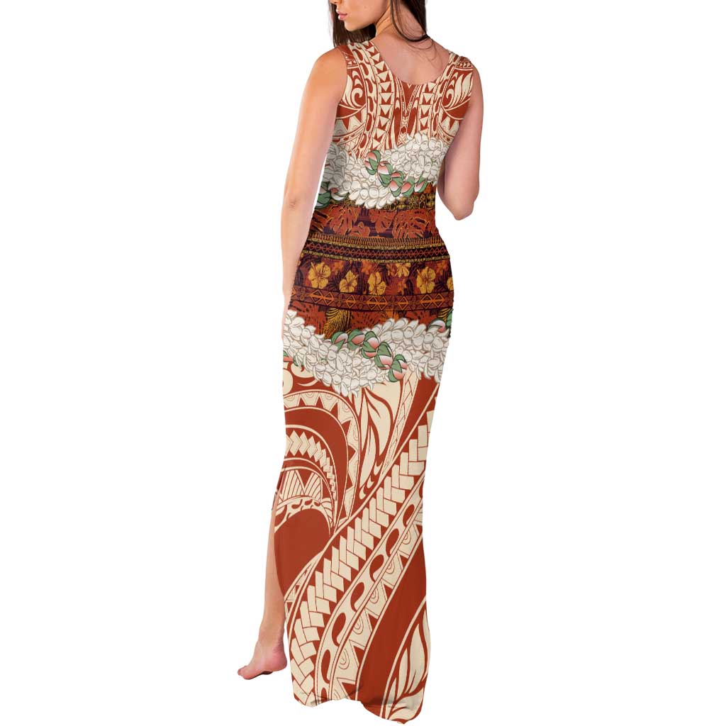 Aloha Hawaii Mikioi Lei Tank Maxi Dress Beige Tropical Flower Pattern LT14 - Polynesian Pride