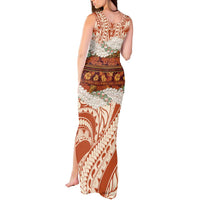 Aloha Hawaii Mikioi Lei Tank Maxi Dress Beige Tropical Flower Pattern LT14 - Polynesian Pride