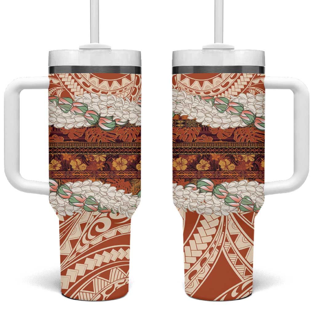 Aloha Hawaii Mikioi Lei Tumbler With Handle Beige Tropical Flower Pattern LT14 One Size: 40 oz Beige - Polynesian Pride
