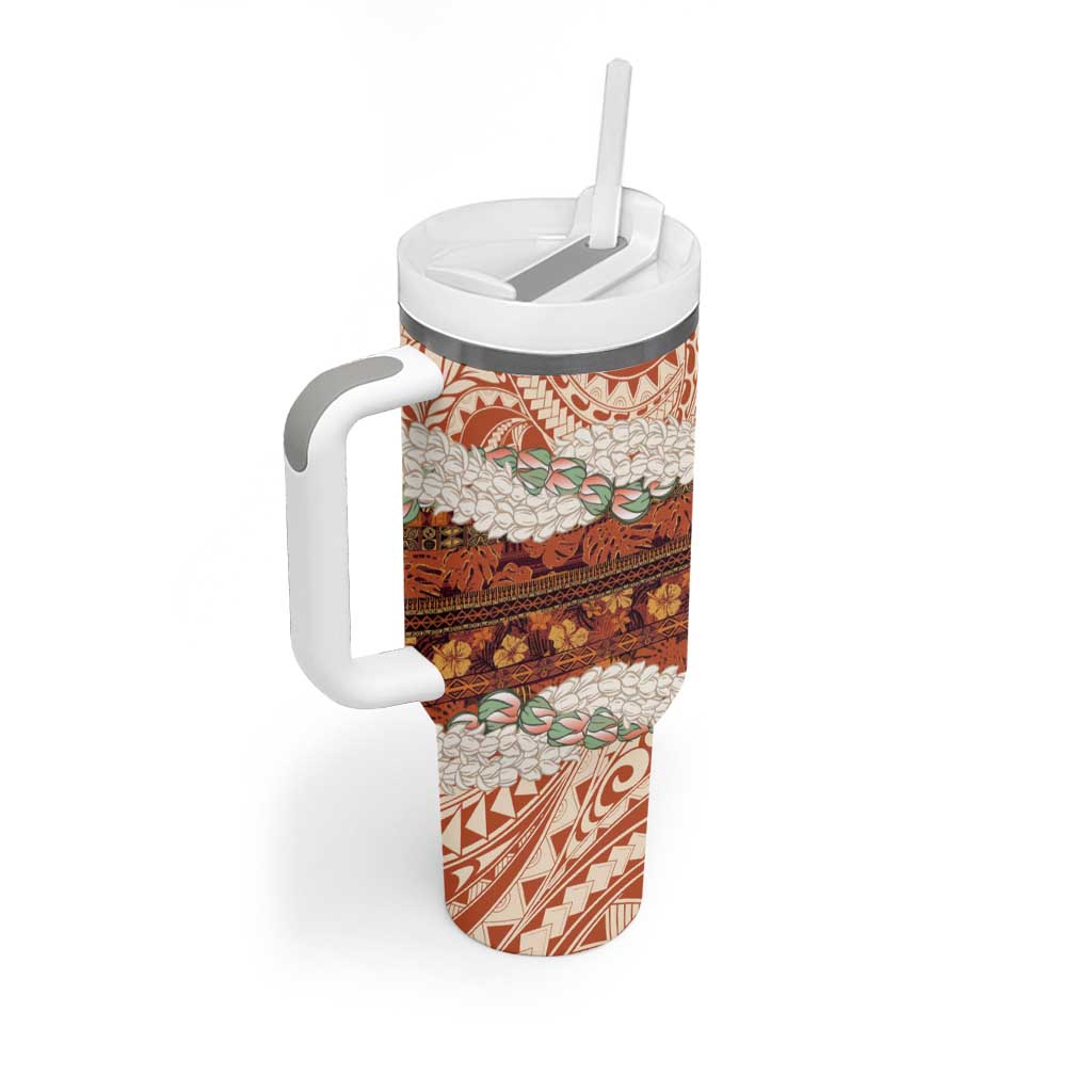 Aloha Hawaii Mikioi Lei Tumbler With Handle Beige Tropical Flower Pattern LT14 - Polynesian Pride