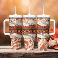 Aloha Hawaii Mikioi Lei Tumbler With Handle Beige Tropical Flower Pattern LT14 - Polynesian Pride