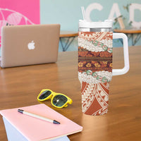 Aloha Hawaii Mikioi Lei Tumbler With Handle Beige Tropical Flower Pattern LT14 - Polynesian Pride