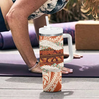 Aloha Hawaii Mikioi Lei Tumbler With Handle Beige Tropical Flower Pattern LT14 - Polynesian Pride