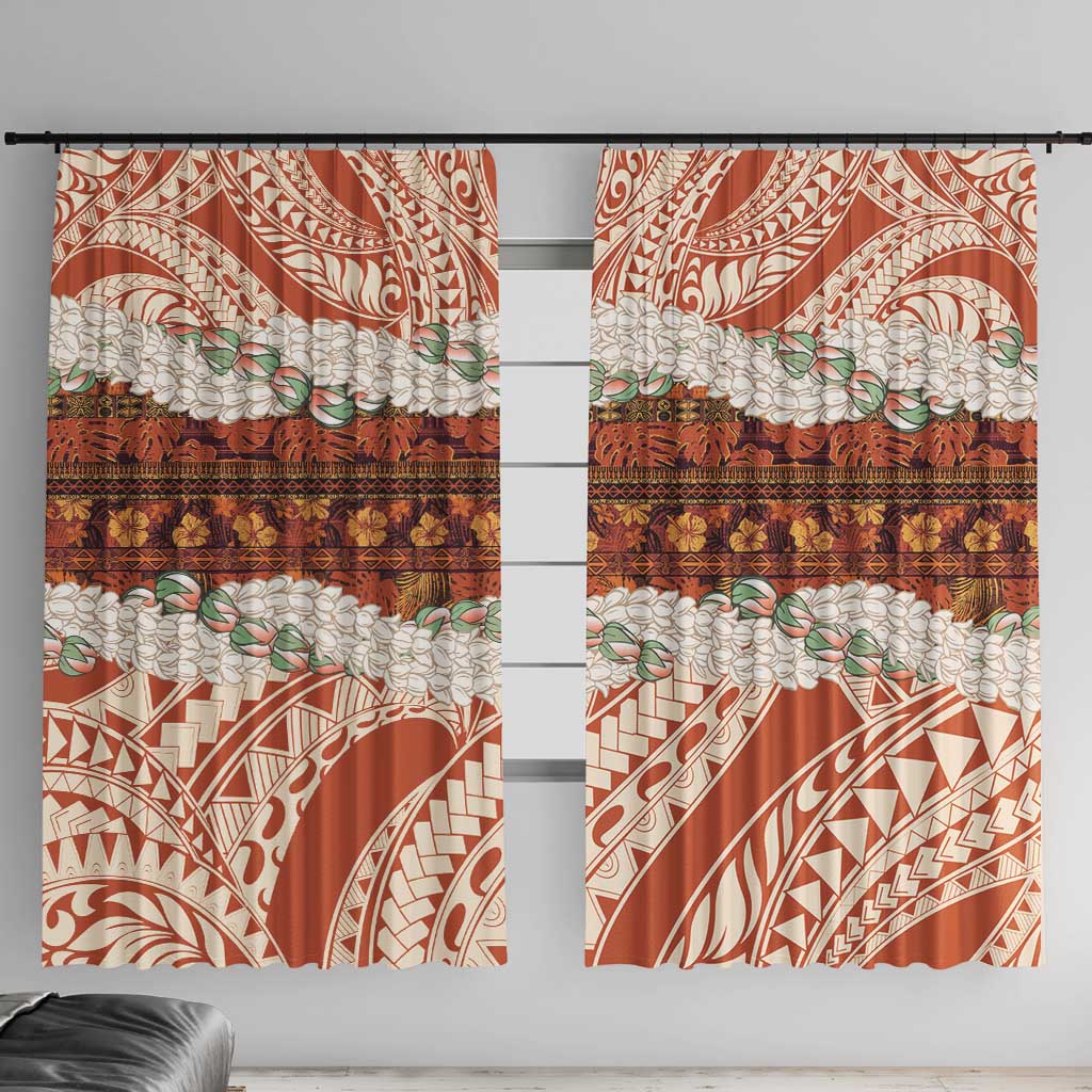 Aloha Hawaii Mikioi Lei Window Curtain Beige Tropical Flower Pattern LT14 With Hooks Beige - Polynesian Pride