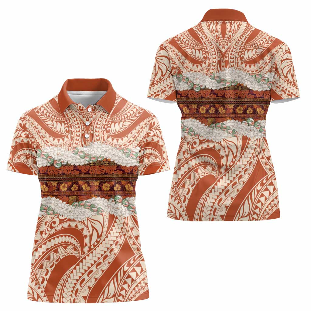 Aloha Hawaii Mikioi Lei Women Polo Shirt Beige Tropical Flower Pattern LT14 - Polynesian Pride