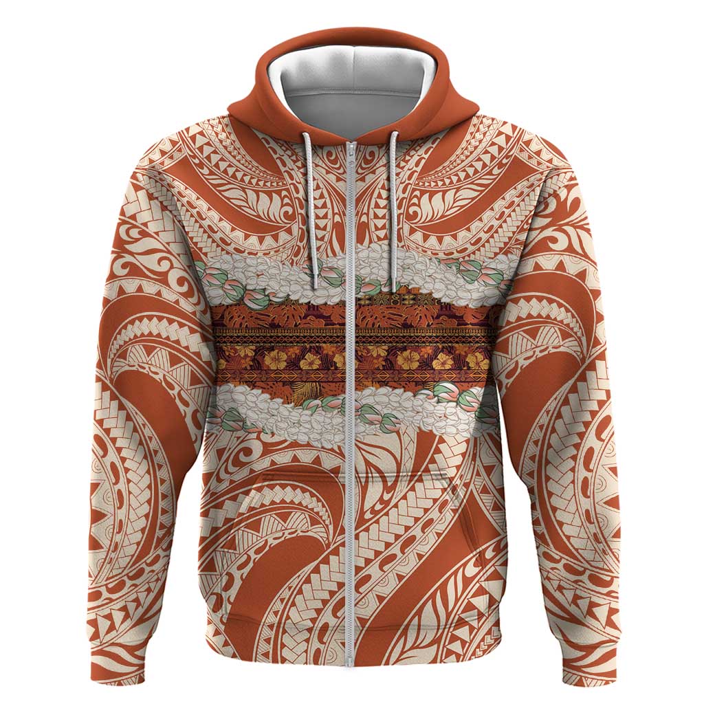 Aloha Hawaii Mikioi Lei Zip Hoodie Beige Tropical Flower Pattern LT14 Zip Hoodie Beige - Polynesian Pride