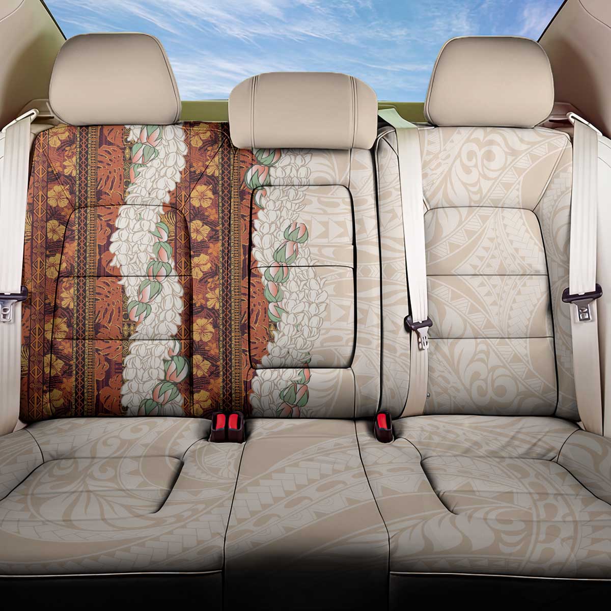 Aloha Hawaii Mikioi Lei Back Car Seat Cover Cattail Red Tropical Flower Pattern LT14 One Size Cattail Red - Polynesian Pride