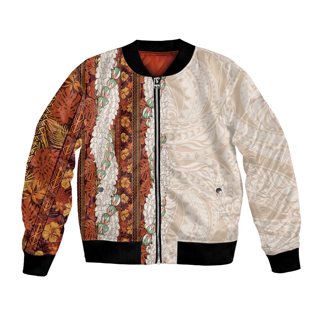 Aloha Hawaii Mikioi Lei Bomber Jacket Cattail Red Tropical Flower Pattern LT14 Unisex Cattail Red - Polynesian Pride