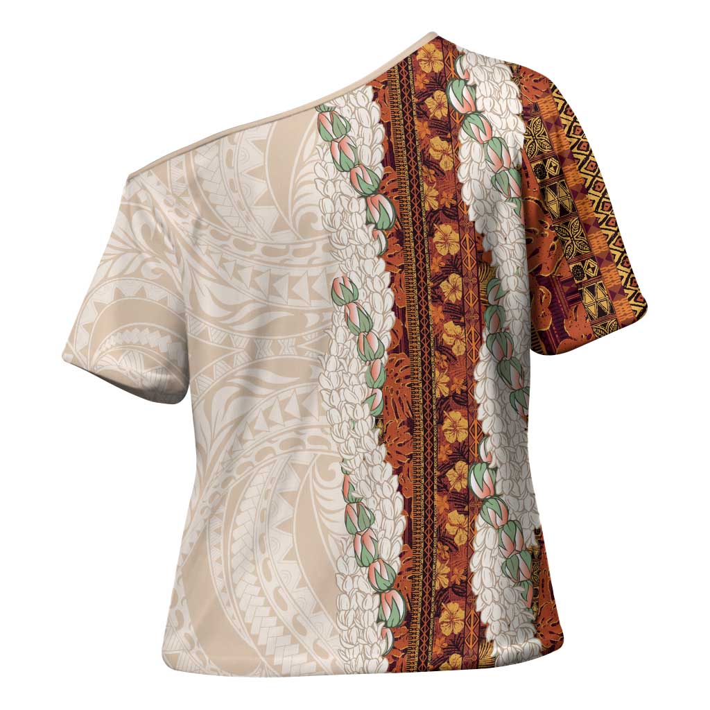 Aloha Hawaii Mikioi Lei Cross Shoulder Shirt Cattail Red Tropical Flower Pattern LT14 - Polynesian Pride