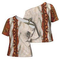 Aloha Hawaii Mikioi Lei Cross Shoulder Shirt Cattail Red Tropical Flower Pattern LT14 - Polynesian Pride
