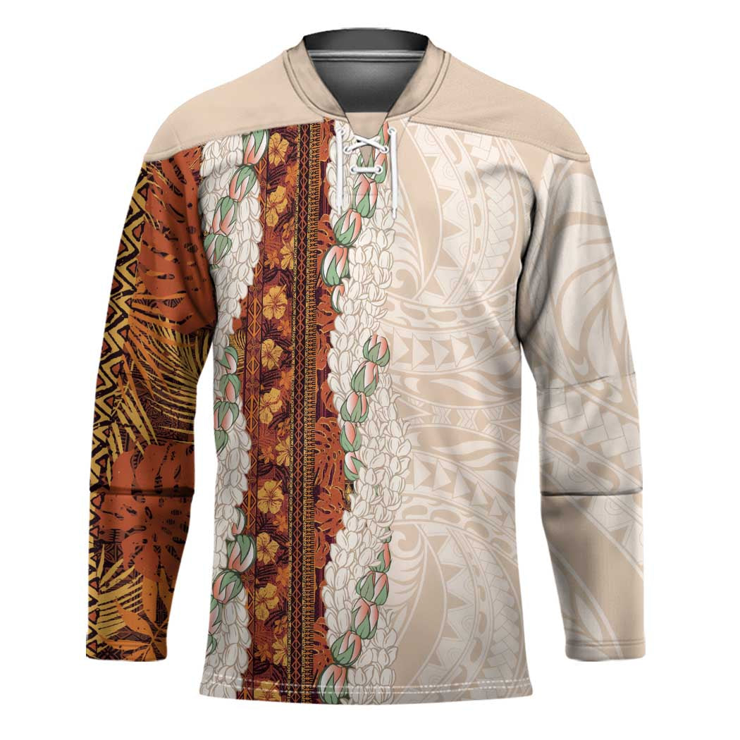Aloha Hawaii Mikioi Lei Hockey Jersey Cattail Red Tropical Flower Pattern LT14 Unisex Cattail Red - Polynesian Pride