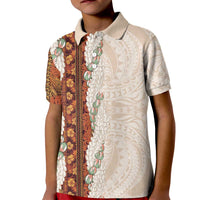 Aloha Hawaii Mikioi Lei Kid Polo Shirt Cattail Red Tropical Flower Pattern LT14 Kid Cattail Red - Polynesian Pride