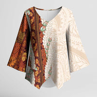 Aloha Hawaii Mikioi Lei Kimono Sleeve Blouse Cattail Red Tropical Flower Pattern LT14 Female Cattail Red - Polynesian Pride