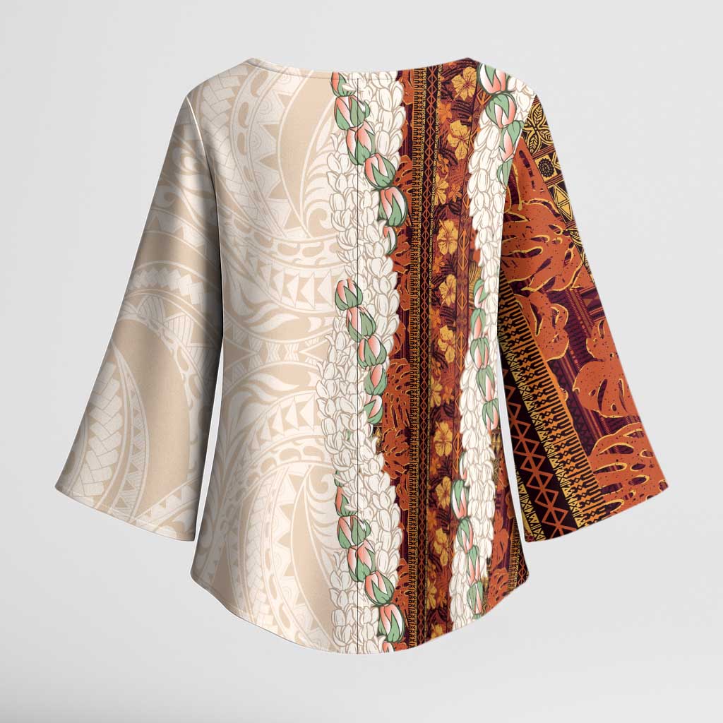 Aloha Hawaii Mikioi Lei Kimono Sleeve Blouse Cattail Red Tropical Flower Pattern LT14 - Polynesian Pride