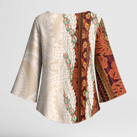 Aloha Hawaii Mikioi Lei Kimono Sleeve Blouse Cattail Red Tropical Flower Pattern LT14 - Polynesian Pride