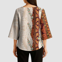 Aloha Hawaii Mikioi Lei Kimono Sleeve Blouse Cattail Red Tropical Flower Pattern LT14 - Polynesian Pride