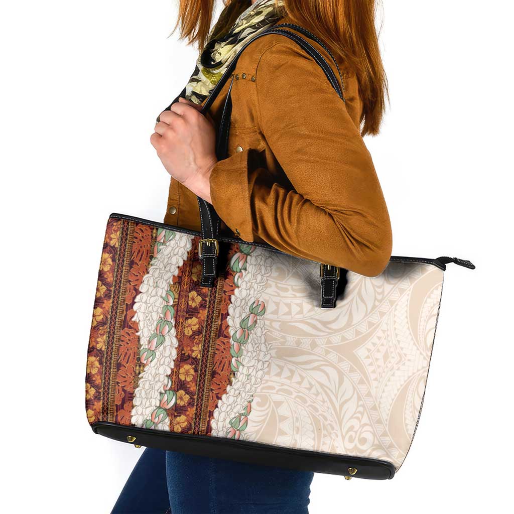 Aloha Hawaii Mikioi Lei Leather Tote Bag Cattail Red Tropical Flower Pattern LT14 Cattail Red - Polynesian Pride