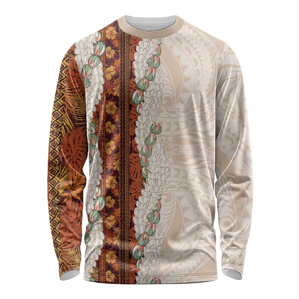 Aloha Hawaii Mikioi Lei Long Sleeve Shirt Cattail Red Tropical Flower Pattern LT14 Unisex Cattail Red - Polynesian Pride
