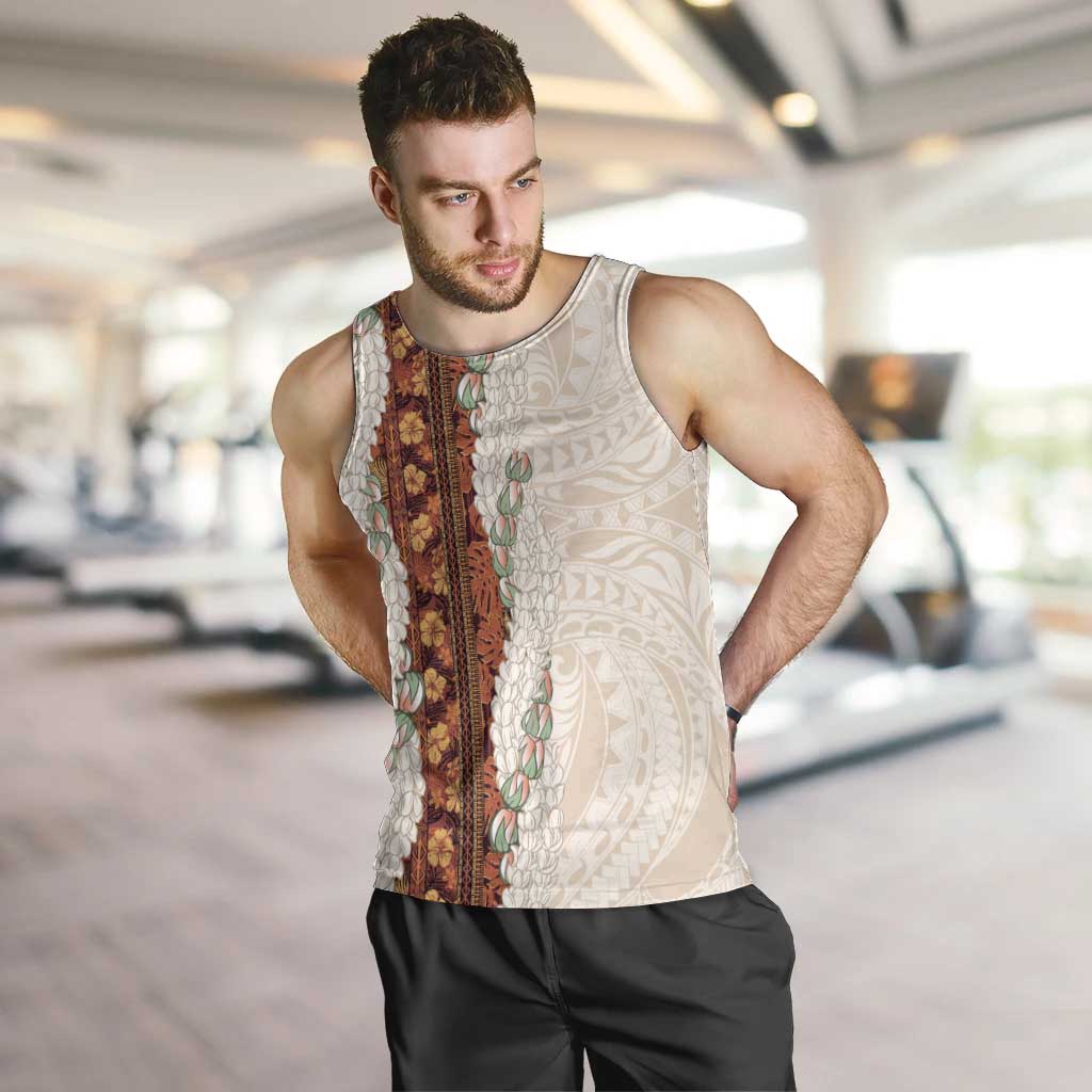 Aloha Hawaii Mikioi Lei Men Tank Top Cattail Red Tropical Flower Pattern LT14 Cattail Red - Polynesian Pride
