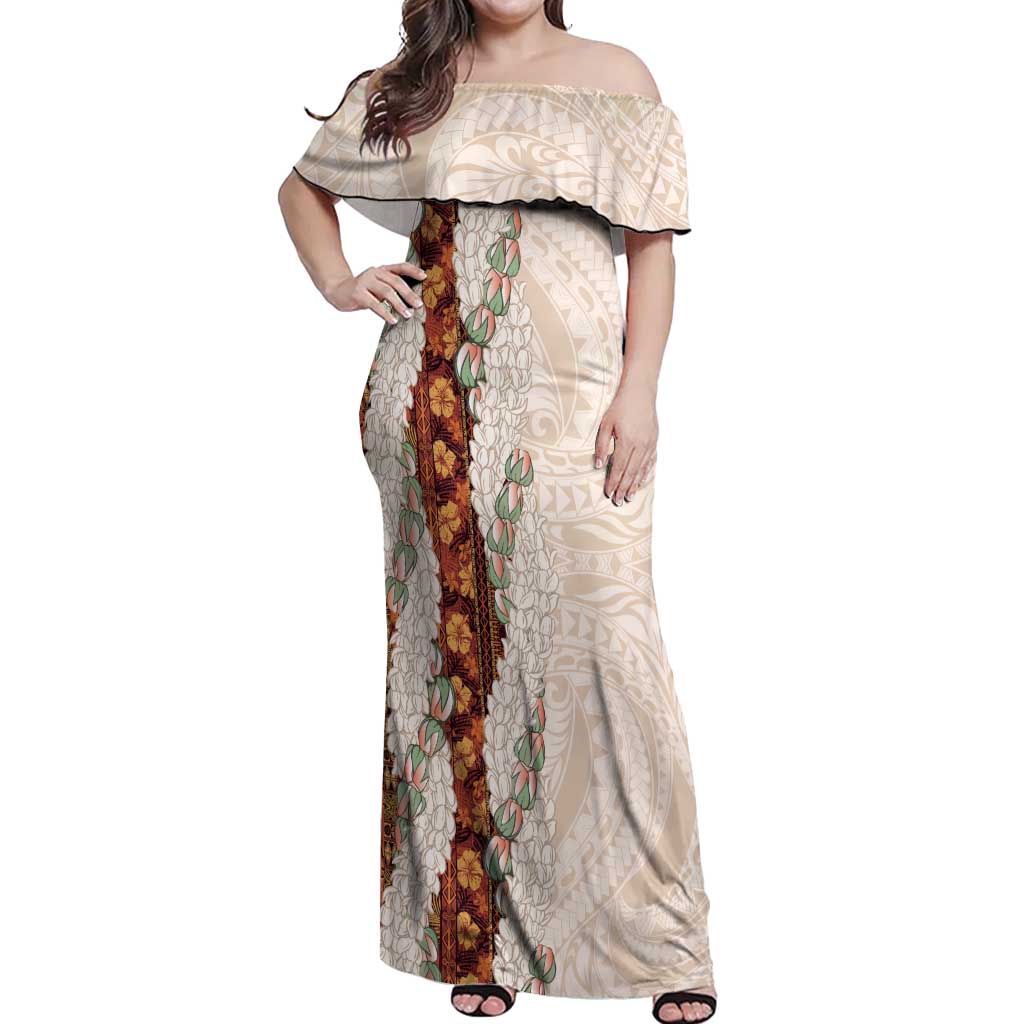 Aloha Hawaii Mikioi Lei Off Shoulder Maxi Dress Cattail Red Tropical Flower Pattern LT14 Women Cattail Red - Polynesian Pride