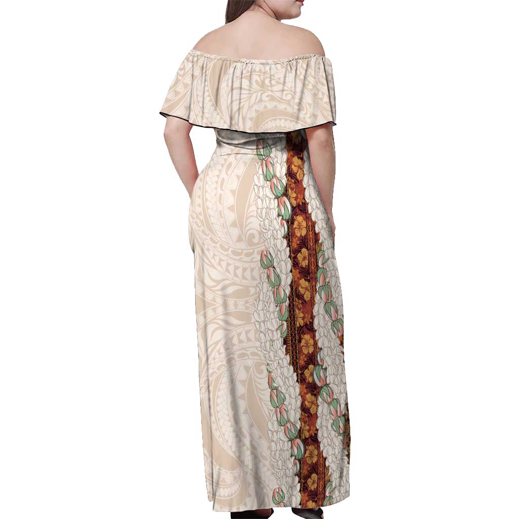 Aloha Hawaii Mikioi Lei Off Shoulder Maxi Dress Cattail Red Tropical Flower Pattern LT14 - Polynesian Pride