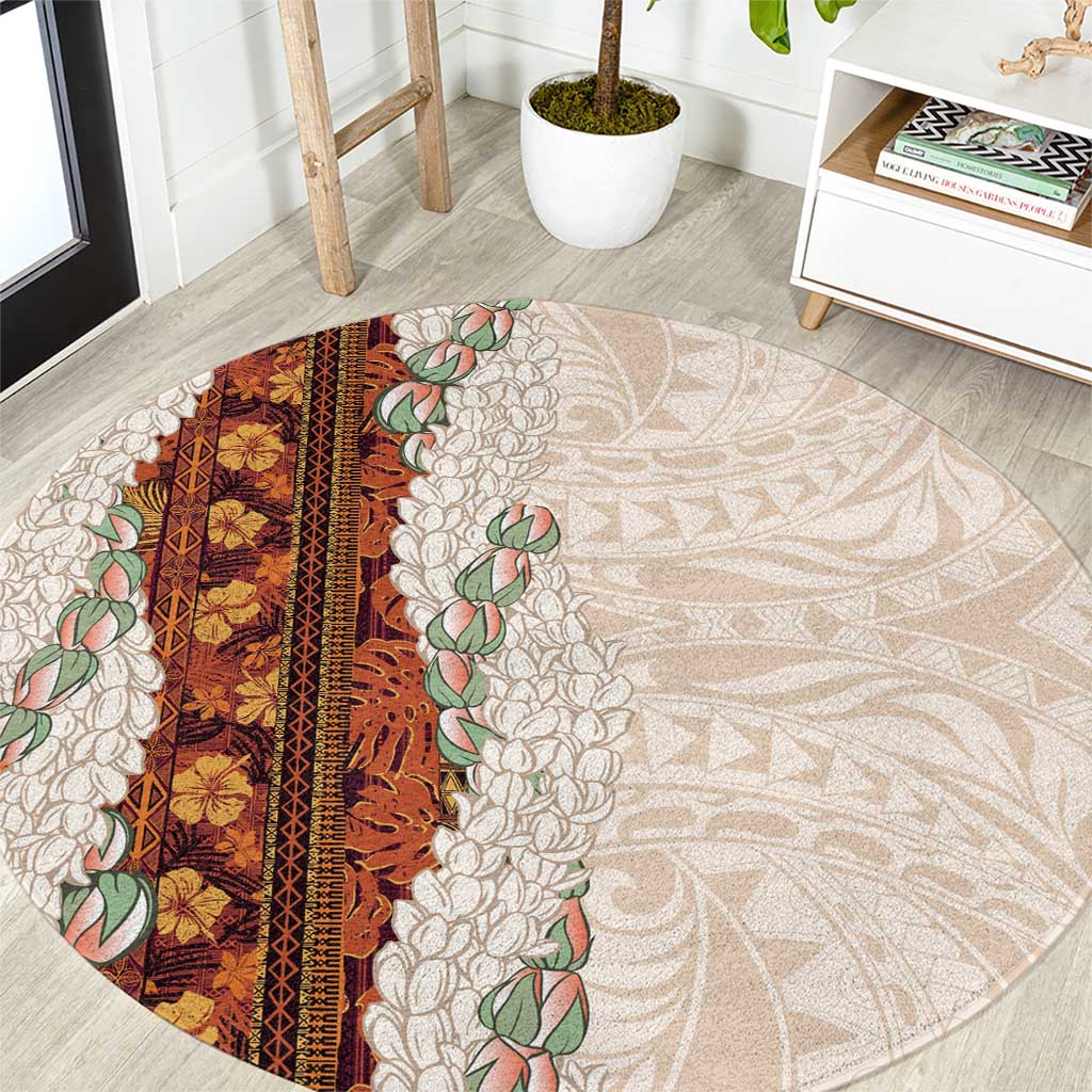 Aloha Hawaii Mikioi Lei Round Carpet Cattail Red Tropical Flower Pattern LT14 Cattail Red - Polynesian Pride