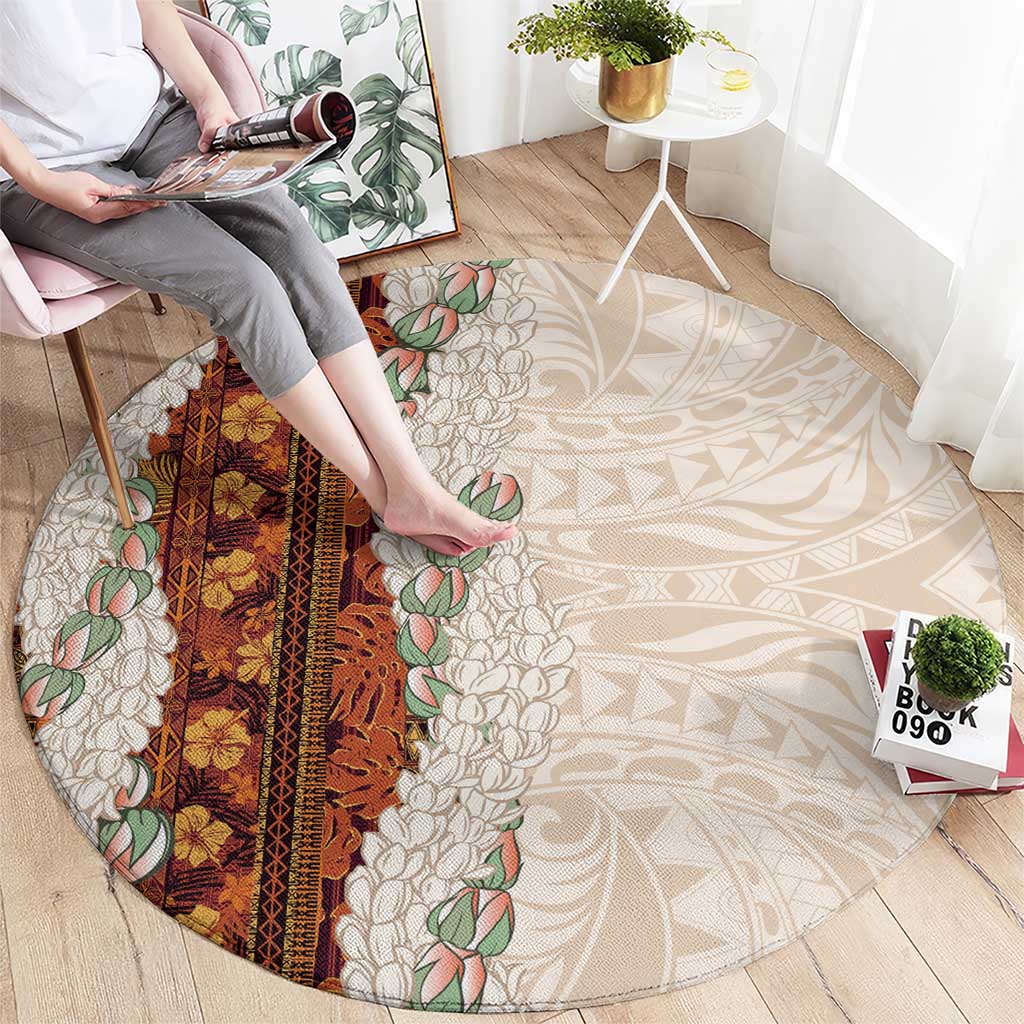 Aloha Hawaii Mikioi Lei Round Carpet Cattail Red Tropical Flower Pattern LT14 - Polynesian Pride