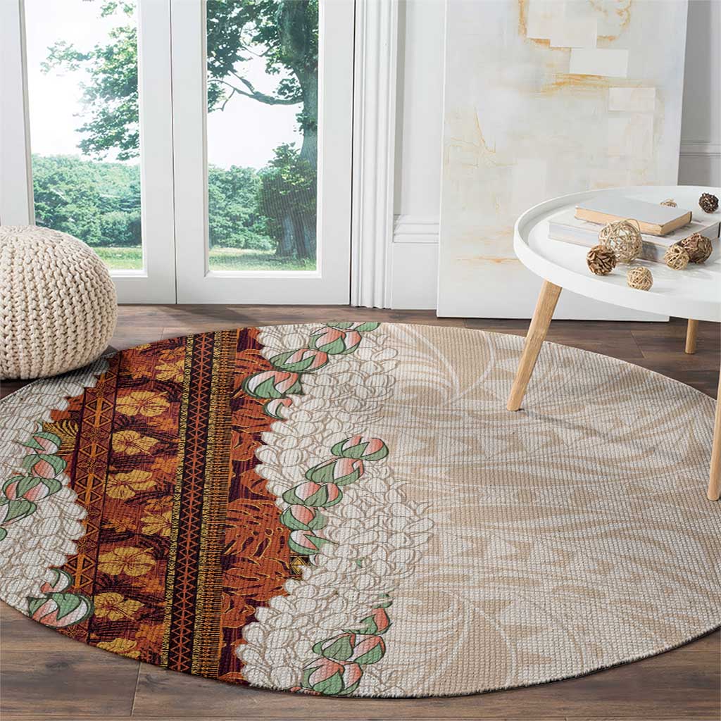Aloha Hawaii Mikioi Lei Round Carpet Cattail Red Tropical Flower Pattern LT14 - Polynesian Pride