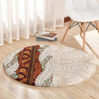 Aloha Hawaii Mikioi Lei Round Carpet Cattail Red Tropical Flower Pattern LT14 - Polynesian Pride