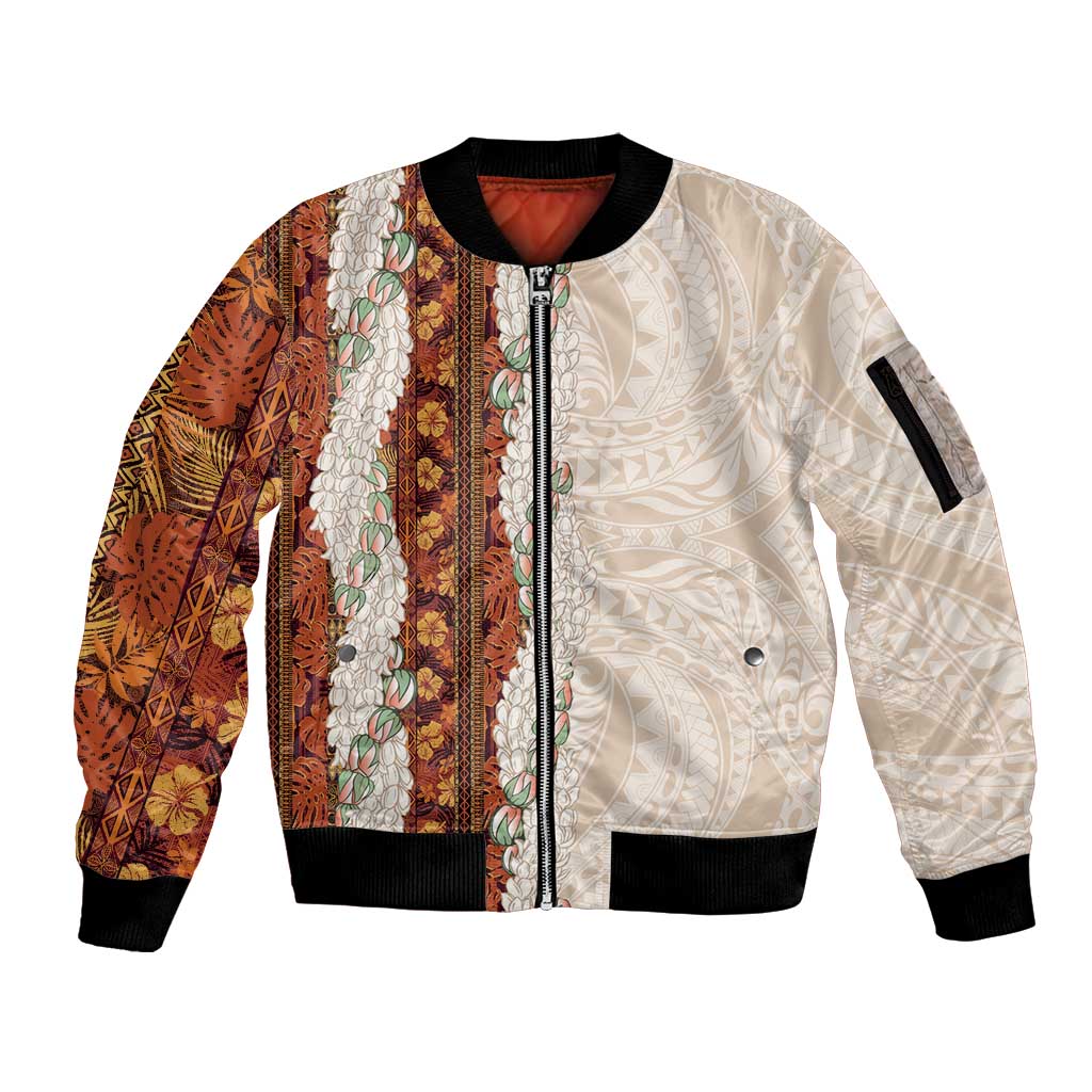 Aloha Hawaii Mikioi Lei Sleeve Zip Bomber Jacket Cattail Red Tropical Flower Pattern LT14 Unisex Cattail Red - Polynesian Pride