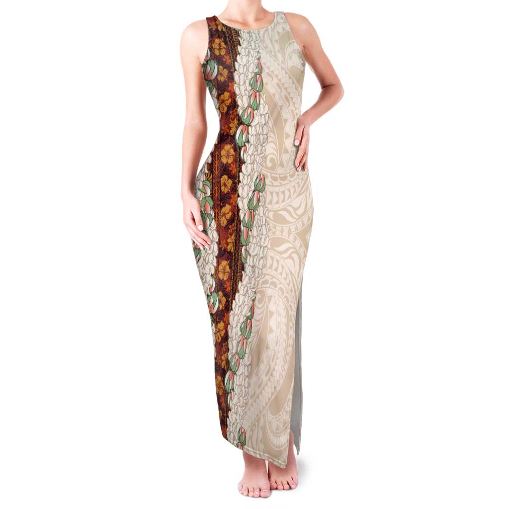 Aloha Hawaii Mikioi Lei Tank Maxi Dress Cattail Red Tropical Flower Pattern LT14 Women Cattail Red - Polynesian Pride