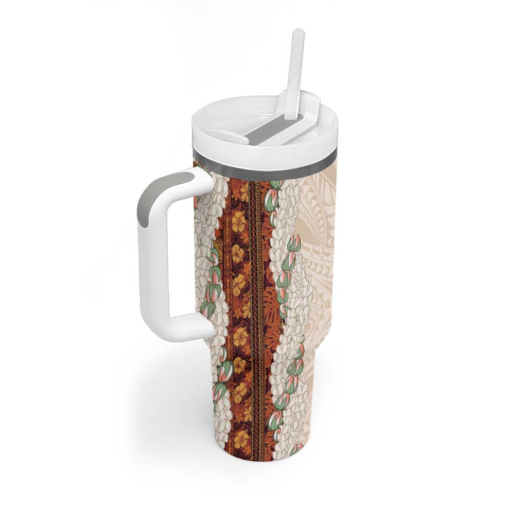 Aloha Hawaii Mikioi Lei Tumbler With Handle Cattail Red Tropical Flower Pattern LT14 - Polynesian Pride
