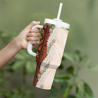 Aloha Hawaii Mikioi Lei Tumbler With Handle Cattail Red Tropical Flower Pattern LT14 - Polynesian Pride