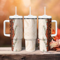Aloha Hawaii Mikioi Lei Tumbler With Handle Cattail Red Tropical Flower Pattern LT14 - Polynesian Pride