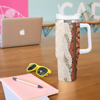 Aloha Hawaii Mikioi Lei Tumbler With Handle Cattail Red Tropical Flower Pattern LT14 - Polynesian Pride