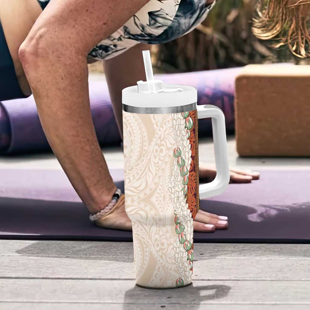 Aloha Hawaii Mikioi Lei Tumbler With Handle Cattail Red Tropical Flower Pattern LT14 - Polynesian Pride