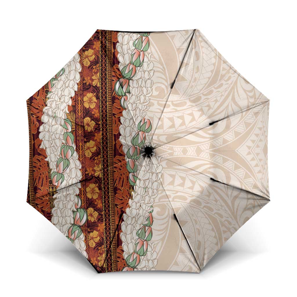 Aloha Hawaii Mikioi Lei Umbrella Cattail Red Tropical Flower Pattern LT14 One Size Folded 11.42 inch Opened Diameter 37.4 inch Cattail Red - Polynesian Pride