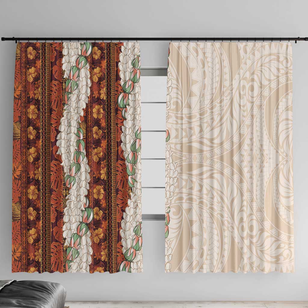 Aloha Hawaii Mikioi Lei Window Curtain Cattail Red Tropical Flower Pattern LT14 With Hooks Cattail Red - Polynesian Pride