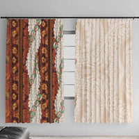 Aloha Hawaii Mikioi Lei Window Curtain Cattail Red Tropical Flower Pattern LT14 With Hooks Cattail Red - Polynesian Pride