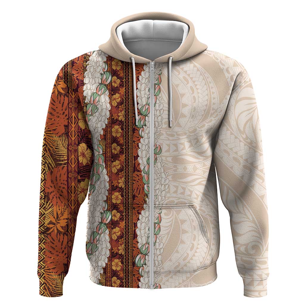 Aloha Hawaii Mikioi Lei Zip Hoodie Cattail Red Tropical Flower Pattern LT14 Zip Hoodie Cattail Red - Polynesian Pride