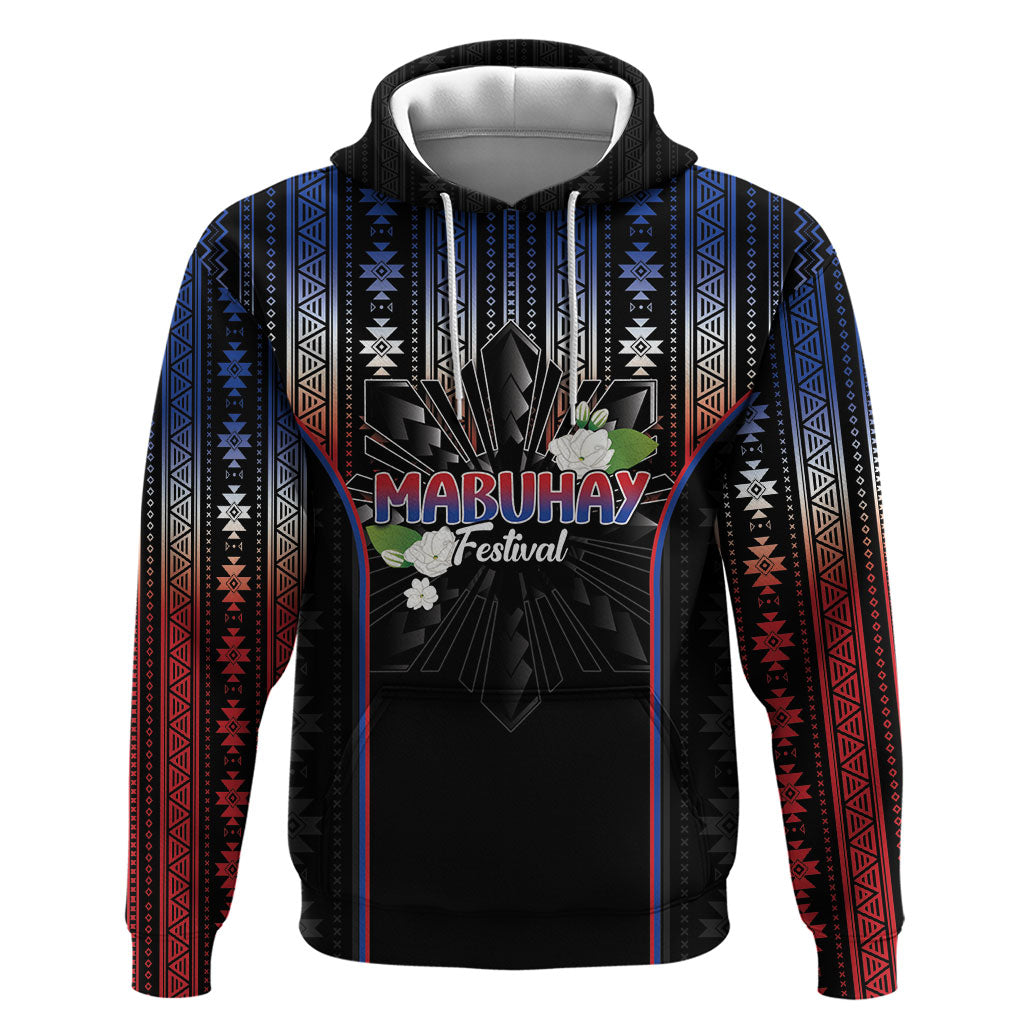 Mabuhay Philippines Festival Hoodie Filipino Map Sampaguita Igorot Pattern LT14 Pullover Hoodie Black - Polynesian Pride