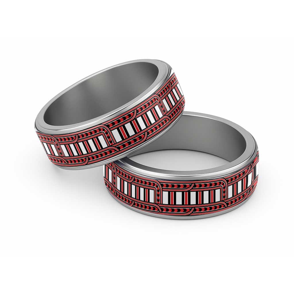 New Zealand Rauponga Whakarare Kowhaiwhai Motif Classic Ring LT14 Sliver Red - Polynesian Pride