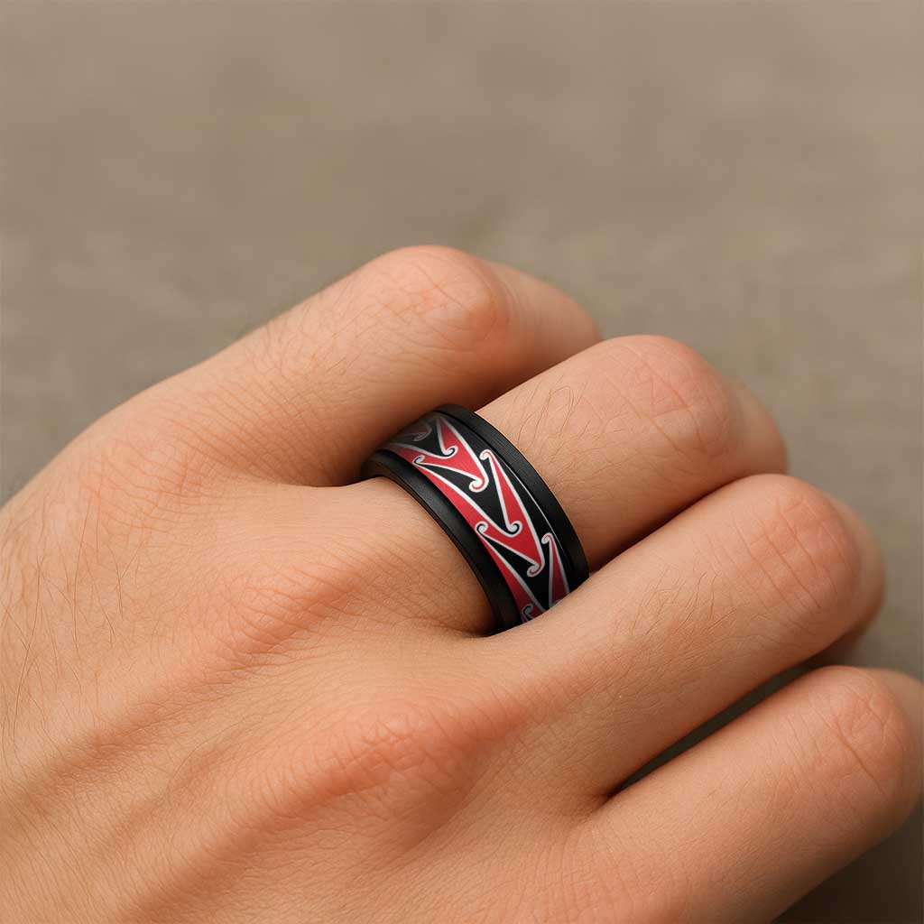 New Zealand Puhoro Kowhaiwhai Motif Spinner Ring LT14 - Polynesian Pride