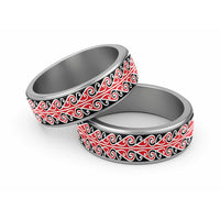 New Zealand Ngaru Kowhaiwhai Motif Classic Ring LT14 Sliver Red - Polynesian Pride