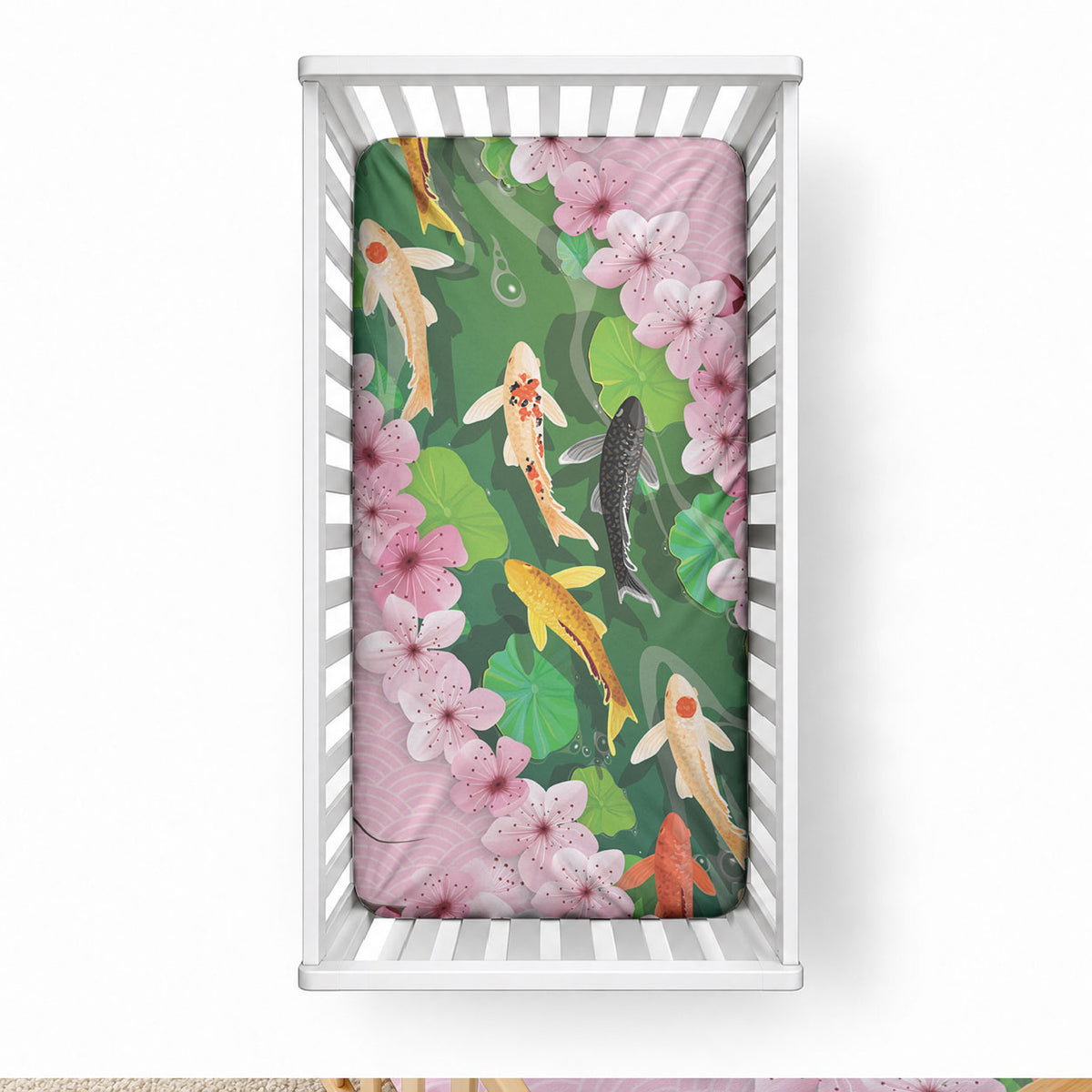 Koi Fish Sakura Japan Baby Bed Cover Eternal Flow Cherry Blossom Seigaiha Pattern LT14 28 × 52 in Pink - Polynesian Pride
