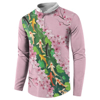 Koi Fish Sakura Japan Button Sweatshirt Eternal Flow Cherry Blossom Seigaiha Pattern