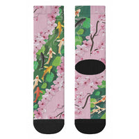 Koi Fish Sakura Japan Crew Socks Eternal Flow Cherry Blossom Seigaiha Pattern LT14 - Polynesian Pride