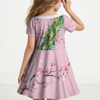 Koi Fish Sakura Japan Kid Short Sleeve Dress Eternal Flow Cherry Blossom Seigaiha Pattern