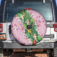 Koi Fish Sakura Japan Spare Tire Cover Eternal Flow Cherry Blossom Seigaiha Pattern